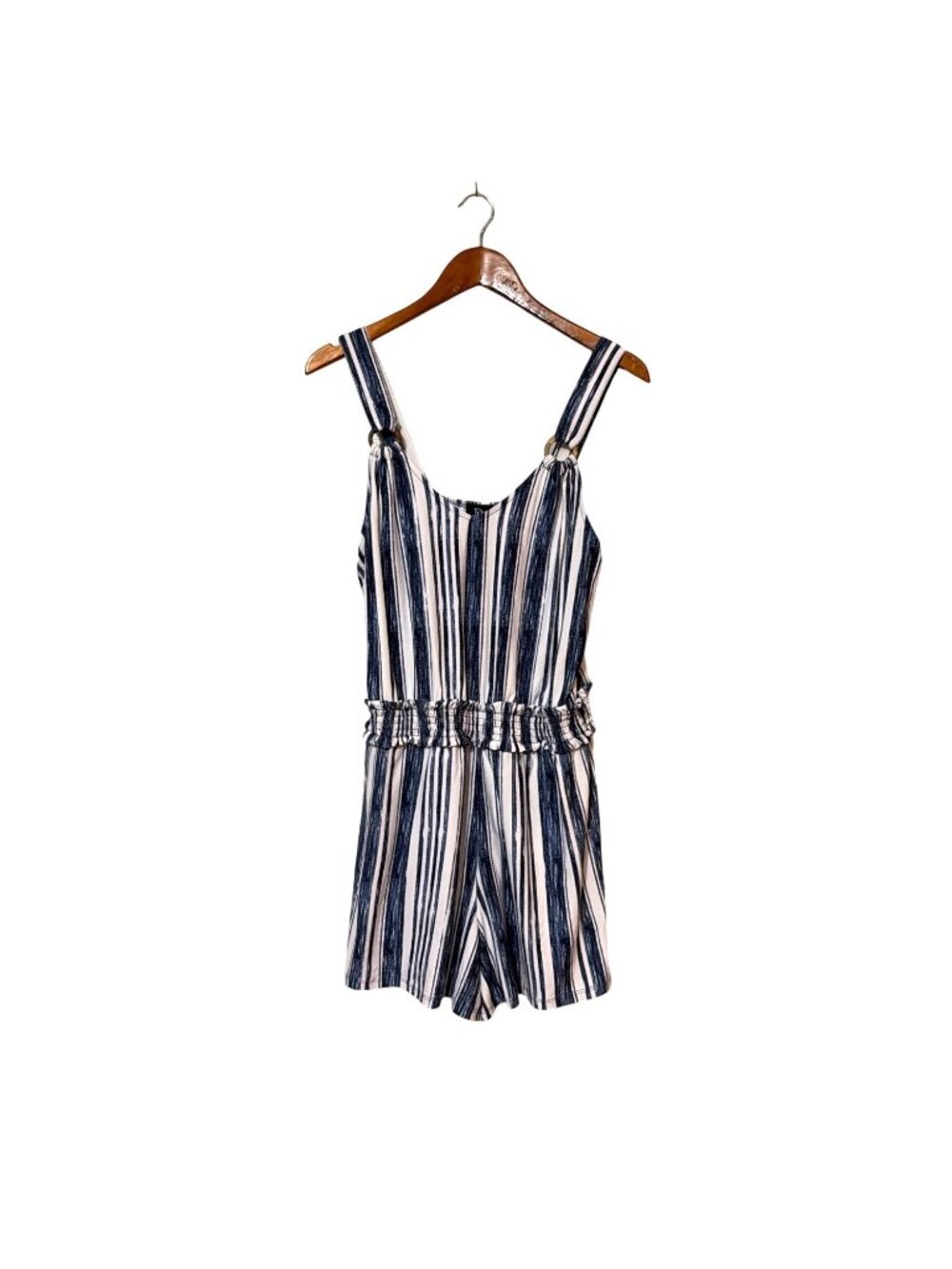 Derek Heart Blue & White Striped XL Romper‎ With Elastic Waistband